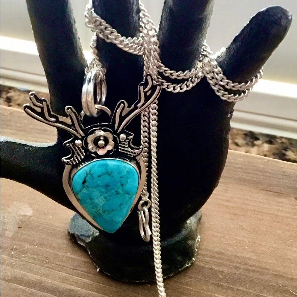 Sterling Turquoise 18 inches pendent with chain New measurements in pictures